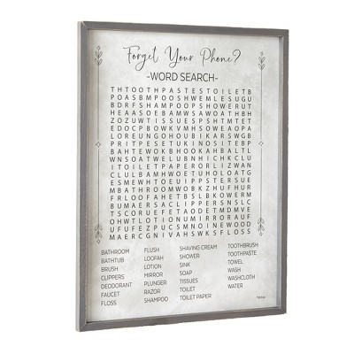 Lakeside Bathroom Word Search Wall Sign - Funny Farmhouse Art with Rustic, Vintage Style