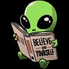Junior's Design By Humans Believe in Yourself Funny Book Alien By EduEly T-Shirt - 2 of 3