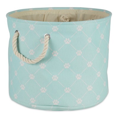 Bone Dry Polyester Pet Bin Trellis Paw Light Aqua Round Medium 12x15x15