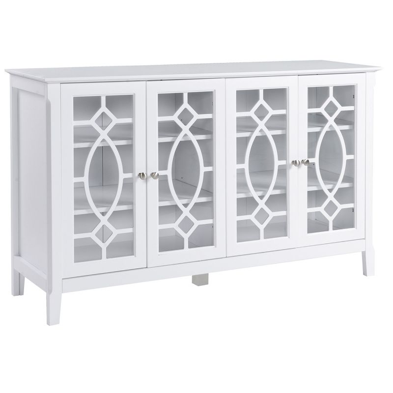 HOMCOM Modern Sideboard with Storage, Console Table, Buffet Cabinet with Glass Doors for Living Room, White, 1 of 7