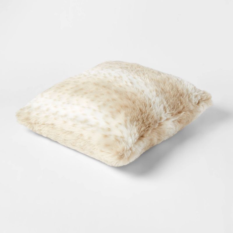 Oversized Snow Leopard Long Faux Fur Square Throw Pillow Neutral - Threshold&#8482;, 3 of 5