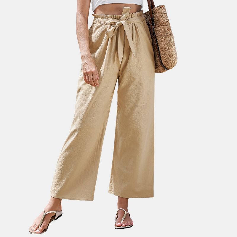 Women's Khaki Paperbag Waist Wide Leg Pants - Cupshe, 1 of 8