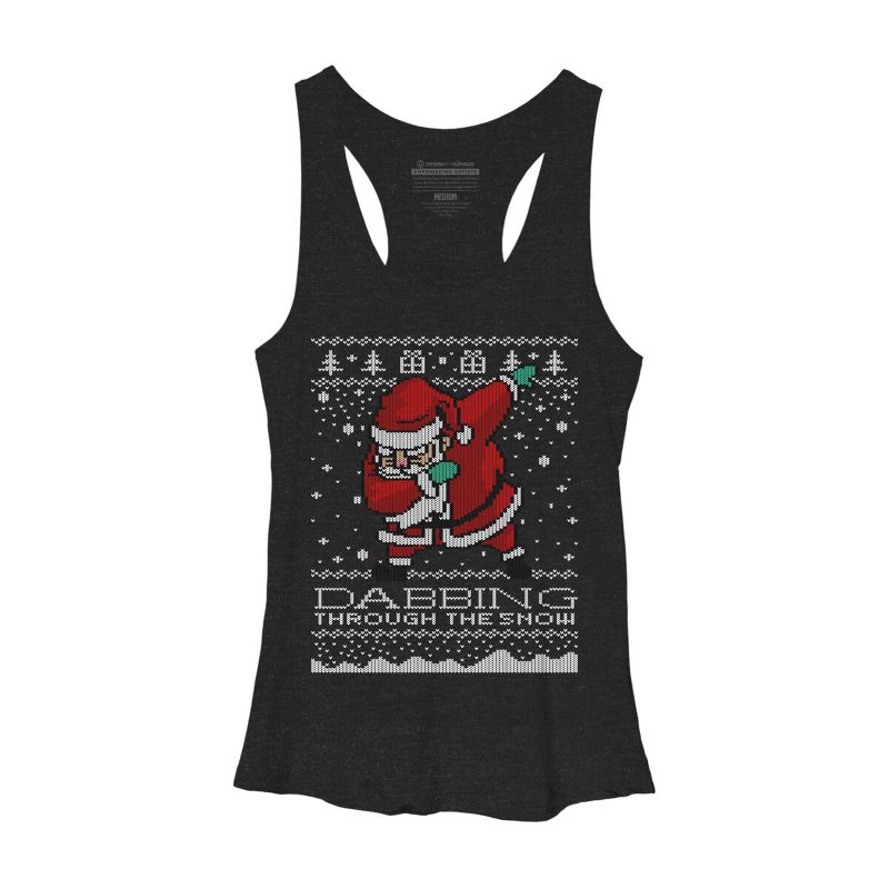 Women's Design By Humans Dabbing Through The Snow Santa Shirt Ugly Christmas Sweater By vomaria Racerback Tank Top, 1 of 4