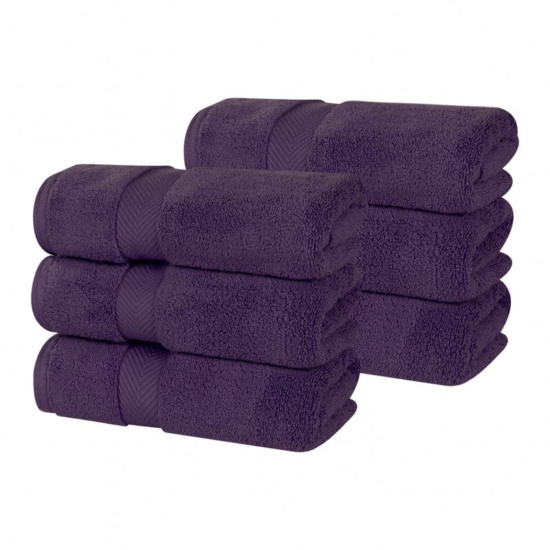 Zero Twist Cotton Solid Chevron Dobby Border Super Soft Hand Towel Set of 6 by Blue Nile Mills, 1 of 8