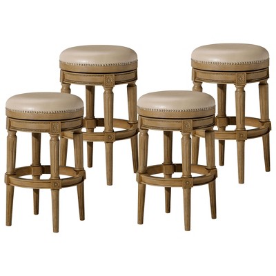 Maven Lane Pullman Upholstered Backless Swivel Kitchen Stool with Vegan Leather Cushion Seat, Set of 4