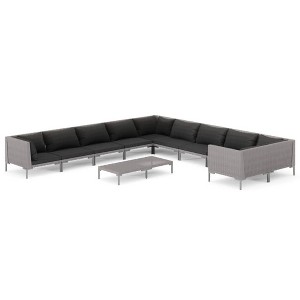 vidaXL Patio Lounge Set Outdoor Sectional Sofa Set Table Poly Rattan Dark Grey - 1 of 4