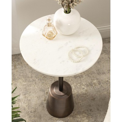 Tira Round Side Table in White and Bronze with Marble and Iron