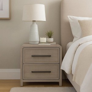 Royal Hampton Nightstand, 2 Drawers, USB A-C, Natural Oak Beige Finish, 24 Inch - 1 of 4