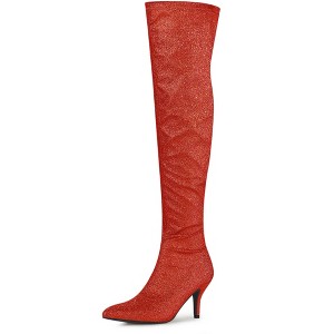 Allegra K Women's Glitter Pointed Toe Stiletto Heel Over the Knee High Boots - 1 of 4