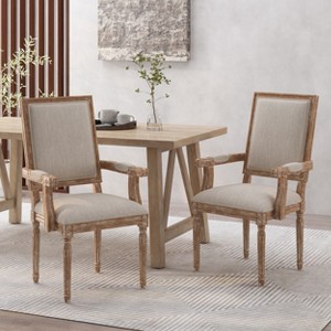GDFStudio Ashlyn French Country Fabric Upholstered Wood Dining Chairs (Set of 2) - 1 of 4