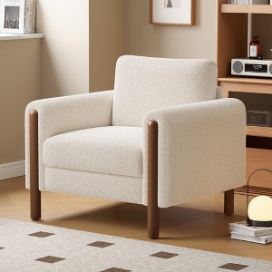 33.5'' Teddy Velvet Oversized Accent Chair with Comfy Upholstered Seat, Curved Handrail and Walnut Legs - 1 of 4