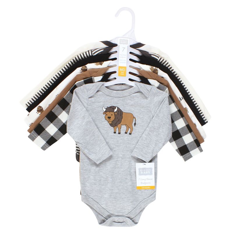 Hudson Baby Infant Boy Cotton Long-Sleeve Bodysuits, Wild Buffalo 7-Pack, 2 of 10