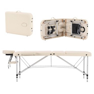YOUNIKE Adjustable Massage Bed Professional Aluminum Alloy 3 Folding Lash Table with Armrests Portable Facial Spa Tattoo Bed - 1 of 4
