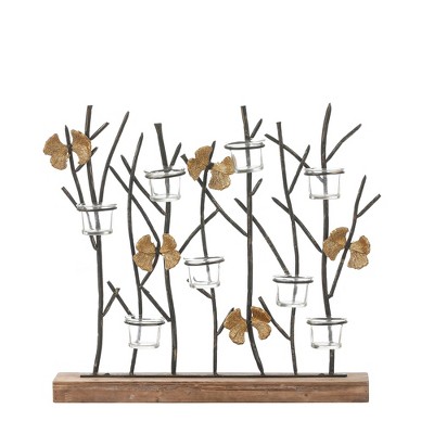 LuxenHome Metal Nature Branches Tabletop Decor with 8 Tea Light Glass Candle Holders Black