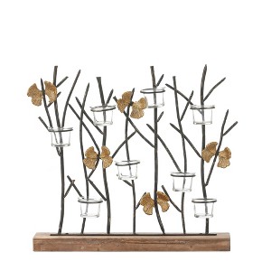 LuxenHome Metal Nature Branches Tabletop Decor with 8 Tea Light Glass Candle Holders Black - 1 of 4
