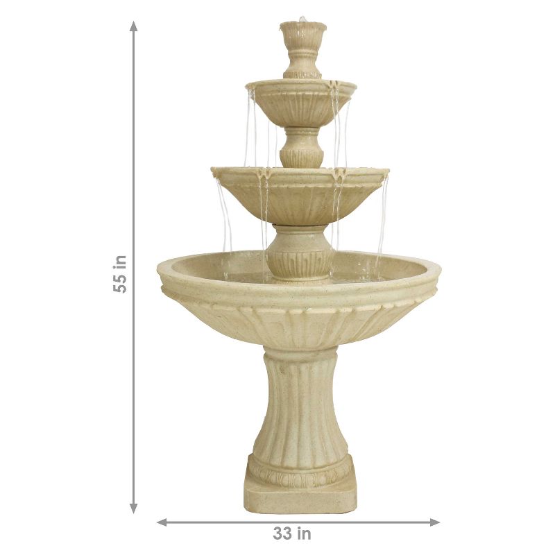 Sunnydaze 55"H Electric Polystone Classic Style 3-Tier Designer Outdoor Water Fountain, 3 of 12