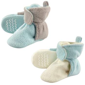 Hudson Baby Baby and Toddler Cozy Fleece Booties 2pk, Mint Gray