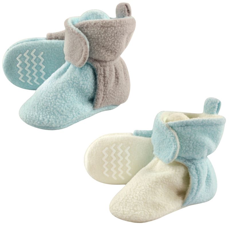 Hudson Baby Baby and Toddler Cozy Fleece Booties 2pk, Mint Gray, 1 of 3