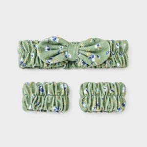 Hair Headwrap with Cuffs Set 3pc - Wild Fable™ Green Floral - 1 of 3