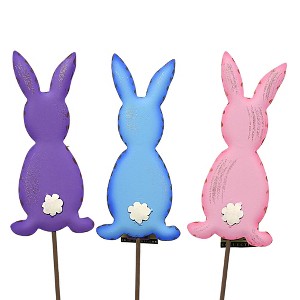 Round Top Collection 16.0 Inch Fenced Bunny Trio Stakes Easter Rabbit Yard Decor Decorative Garden Stakes - 1 of 3