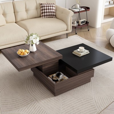 NicBex Modern Square Rotatable Top Coffee Table with Storage,Wood Grain Tea Table,Center Table for Living Room