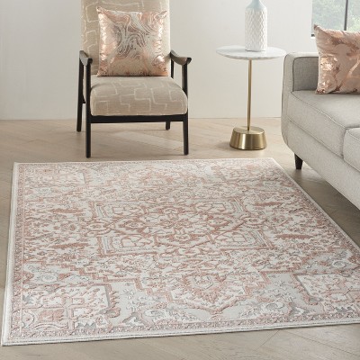 Ivory Brick Floral Synthetic 5' x 7' Area Rug