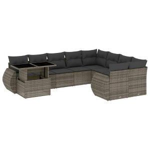 vidaXL 10 Piece Patio Sofa Set with Cushions Gray Poly Rattan - 1 of 4