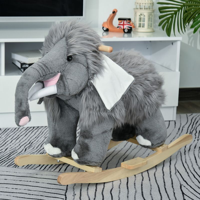 Qaba Kids Ride-On Rocking Horse Toy Mammoth Style Rocker with Fun Music & Soft Plush Fabric for Children 18-36 Months, 4 of 10