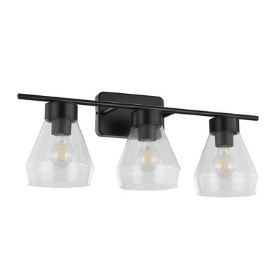 3-Light Montey Vanity Bath Sconce Matte Black/Clear - EGLO