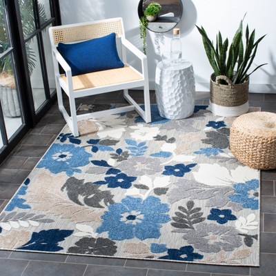 Cabana Floral Grey and Blue Square Synthetic Area Rug - 4'5" x 6'5"