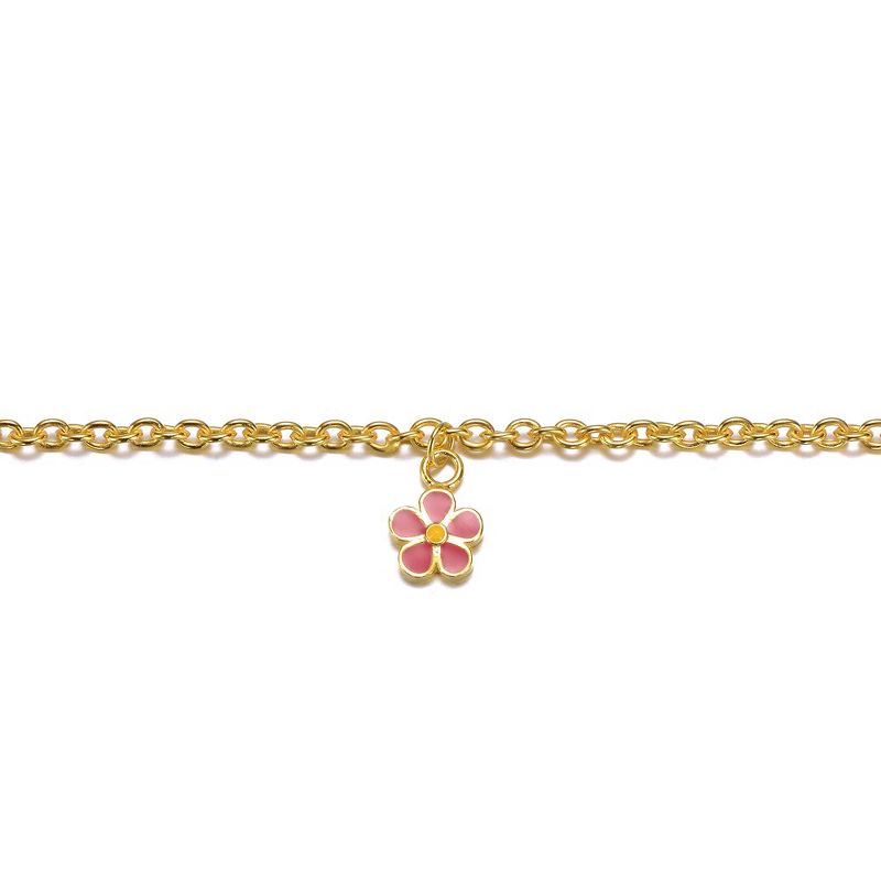 14k Gold Plated Fuchsia-pink Daisy Flower Drop Charm Bracelet, 2 of 3