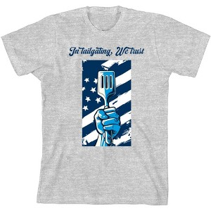 "In Tailgating We Trust" American Flag And Spatula Youth Crew Neck Short Sleeve Tee - 1 of 2