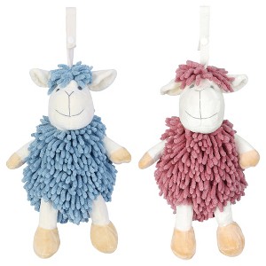 REGALWOVEN Cute Sheep Chenille Soft Absorbent Quick Drying Fuzzy Ball Hand Towel 9" x 13" 2 Pcs - 1 of 4