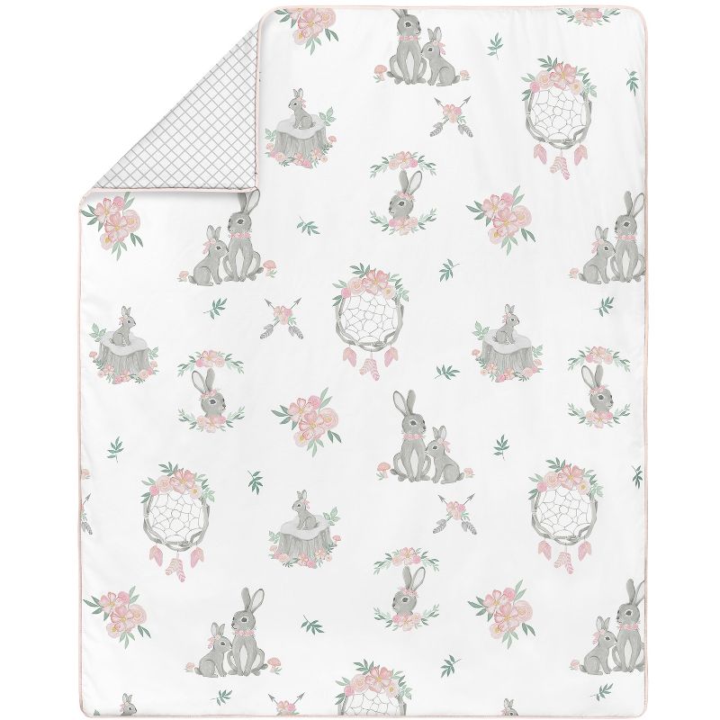 Sweet Jojo Designs Girl Baby Crib Bedding Set - Bunny Floral Pink Grey and White 4pc, 4 of 8