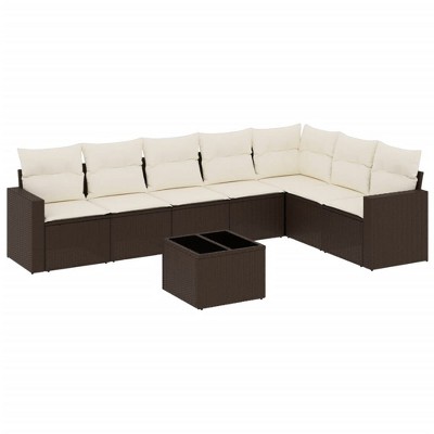 vidaXL Garden Sofa Set Brown Poly Rattan Large UV-resistant materials