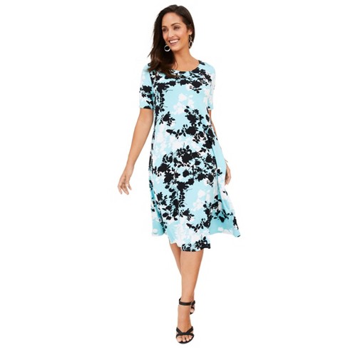 Jessica London Women's Plus Size A-line Jersey Dress, 30/32 - Aqua Graphic  Floral : Target