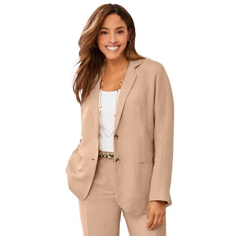 Jessica London Women's Plus Size Linen Blazer, 12 W - New Khaki