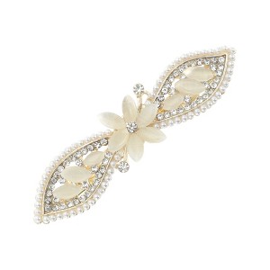 Unique Bargains Willow Leaves French Barrette Hair Clips Gold Tone Beige 1 Pc - 1 of 4