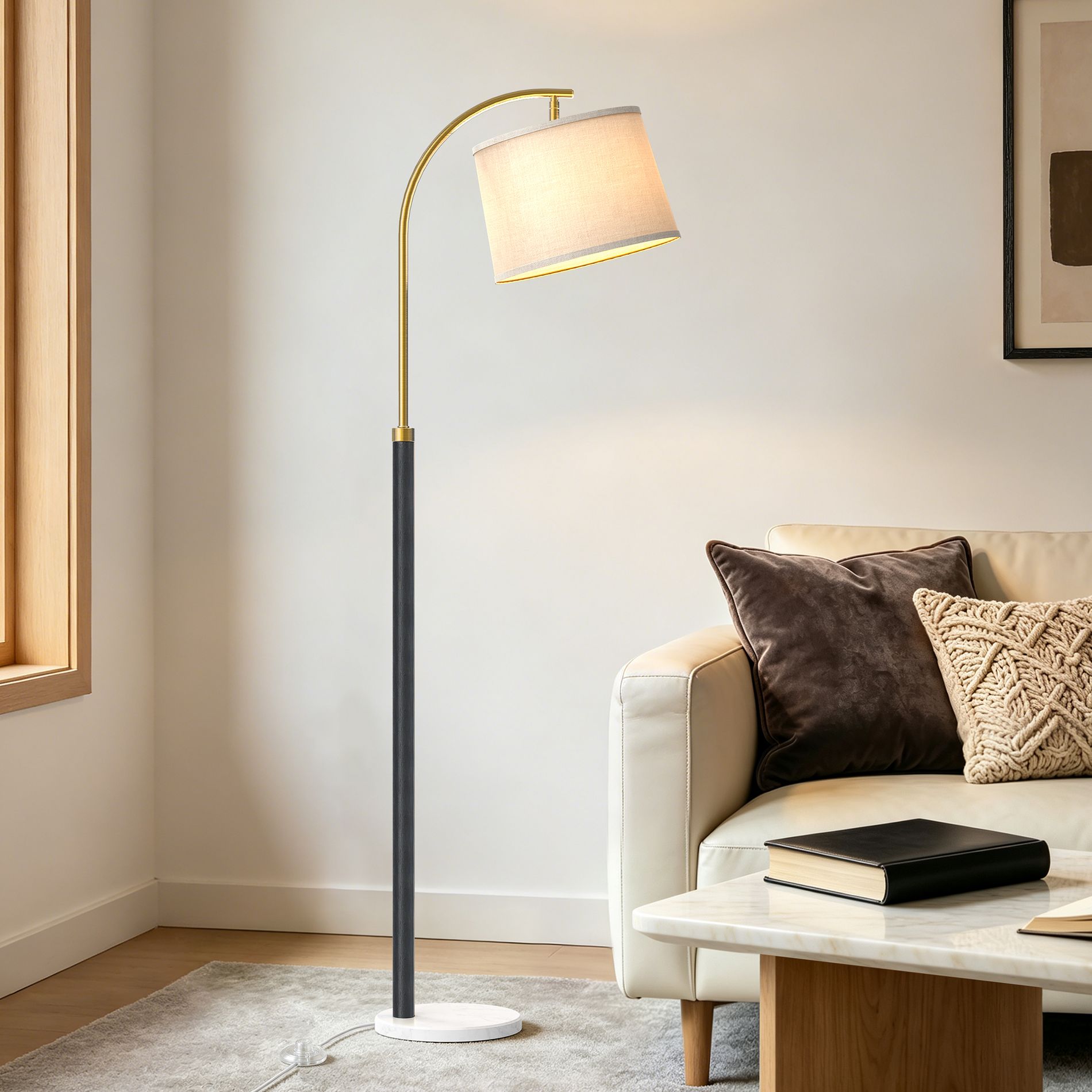 Maxax 62" Black Arc Wood Floor Lamp,Mid-Century Standing Lamp for Living Room Bedroom, Shade Assembly Required,Bulbs Not Included