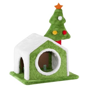 phiestina 24in Christmas Cat House, Festive Plush Cat Bed Cave with Dual Openings, Holiday Decor for Indoor Cats - 1 of 4