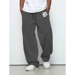 TIME HOLLOW Letter Print Wide Leg Sweatpants - Trendy And Relaxed - 1 of 3