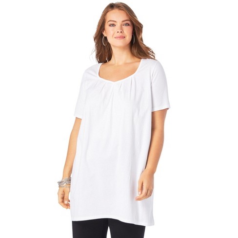 Roaman's Women's Plus Size Pleatneck Ultimate Tunic - 5x, White : Target