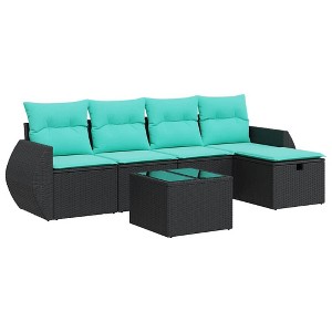 vidaXL 6 Piece Patio Sofa Set with Cushions Black Poly Rattan - 1 of 4