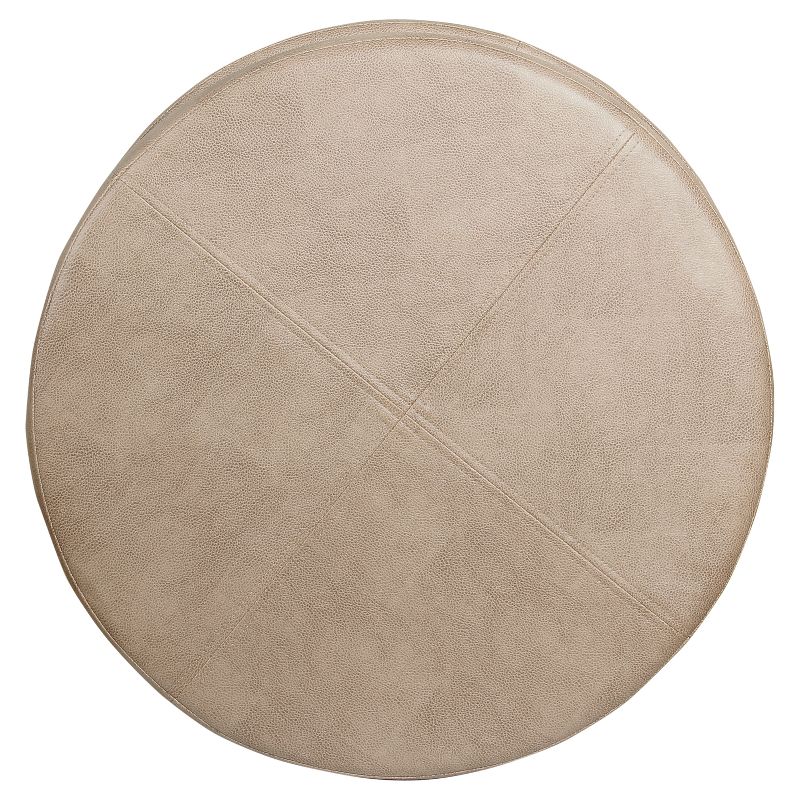 Round Faux Leather Ottoman Taupe - HomePop, 4 of 7