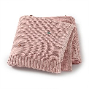 MyKids-USA Hot Selling Knitted Solid Color Baby Blanket With Hand-Embroidered Pom Poms: Spring/Summer Collection - 1 of 3