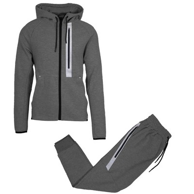 Galaxy R.P. Collection Men's Modern Fit  Full Zip Tech Fleece Hoodie and Jogger 2-Piece Set with Reflective Trim Design