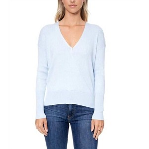 Women's Surplice Ribbed Faux Wrap V Neck Sweater - Elodie - 1 of 3