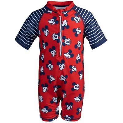 Disney Mickey Mouse Toddler Boys Half-Zip Swim Sunsuit Red 3T