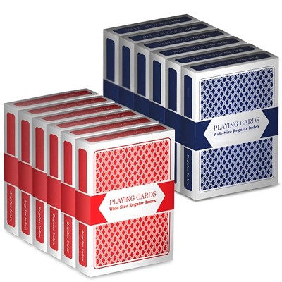 Slickblue Poker Playing Card Set 12-Pack, Regular Index, Card Game Decks, Classic Style, 3.5"x2.5", Red & Blue
