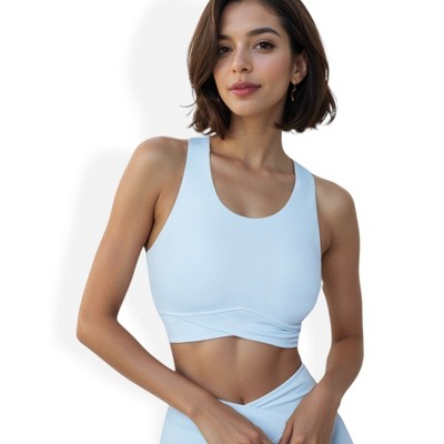 Anna-Kaci Active Women's Racerback Cropped Sports Tank with Supportive Underband - Medium, Light Blue